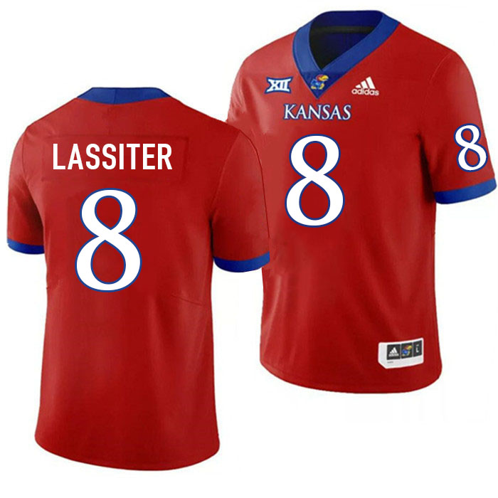 Men #8 Kwinton Lassiter Kansas Jayhawks College Football Jerseys Stitched Sale-Red